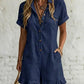 📢📢50% OFF !! ⏰Elegant Lapel Button Design Short Sleeves Ruffle Romper, Casual Vacation Style High-Waisted Slimming Romper, Comfortable and Stylish One-Piece