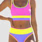 🏖️Vacation Sale 56% OFF💃Color Contrast Patchwork Nylon Sporty 3 Piece Bikini Sets