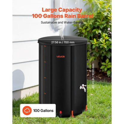 🔥VEVOR Collapsible Rain Barrel,  , 100 Gallon Portable Rain Water Collection Barrel, 1000D PVC Rainwater Collection System, Garden Water Catcher Tank Storage Container with Spigot & Overflow Kit, Black#SohoChic