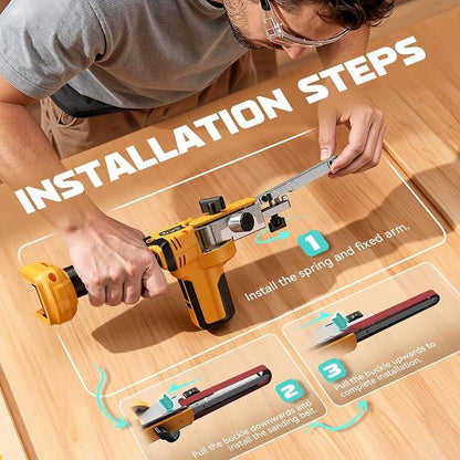 📢📢50% OFF !! ⏰Ecarke Cordless Belt Sander Compatible with Dewalt Battery 【Battery NOT Included】120° adjustable 16 PCS Belts 40-120 Grit 1/2\"×18\" 2100 FPM Brushless Detail Belt Sander for Metal Working, Wood, Plastic