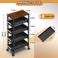 🔥Slim 5‑Tier Rolling Utility Cart with Lockable Wheels & Wooden Top, Narrow Gap Storage Organizer for Bathroom, Laundry Room & Small Kitchen