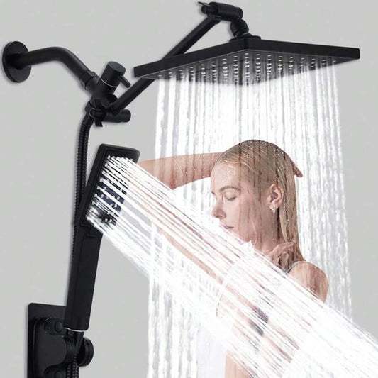 ☕Matte Black Handheld Shower Head Set with 10-Inch Extension Arm, Adjustable Hand Shower and Wall-Mounted On/Off Valve, Modern Leak-Proof Rainfall Shower System, Handheld Shower Kit, Showerhead Set