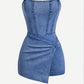🎉 LIMITED TIME 50% OFF! 👗 Plus Size Vintage Light Wash Strapless Denim Dress, Retro Style Women's Comfortable & Stylish Clothing, Casual Wear
