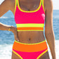 🏖️Vacation Sale 56% OFF💃Color Contrast Patchwork Nylon Sporty 3 Piece Bikini Sets