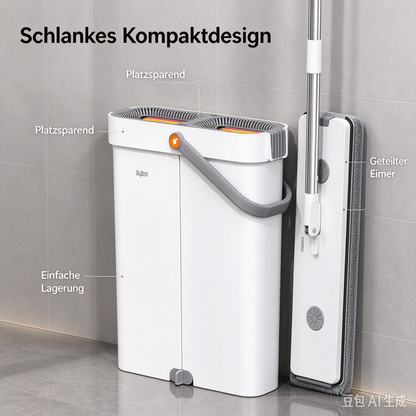 🔥Hot Sale🔥Joybos Flat Mop & Bucket Set | Wet Dry Floor & Window Cleaner, 2 Microfibre Heads