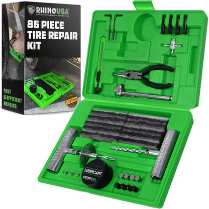 Rhino USA Tire Repair Kit (100-Piece) Professional Heavy Duty Tire Plug Kit to Fix Punctures & Patch Flats with Ease - Ultimate Tubeless Tire Repair Tools for Car, Motorcycle, ATV, UTV, RV and Trailer