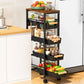 🔥Slim 5‑Tier Rolling Utility Cart with Lockable Wheels & Wooden Top, Narrow Gap Storage Organizer for Bathroom, Laundry Room & Small Kitchen