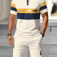 🔥Men's Polo Shirt Short Sleeve Casual Set, Summer Beach Fashion Sport Wear, Plaid Pattern, Slim-Fitting, Above the Knee