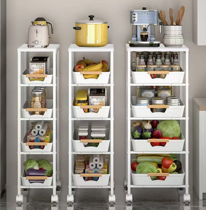 🔥Slim 5‑Tier Rolling Utility Cart with Lockable Wheels & Wooden Top, Narrow Gap Storage Organizer for Bathroom, Laundry Room & Small Kitchen