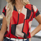 💥LAST DAY 49% OFF💥Women's Plus Size Color Block Shirt Blouse Short