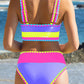 🏖️Vacation Sale 56% OFF💃Color Contrast Patchwork Nylon Sporty 3 Piece Bikini Sets