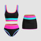 🏖️Vacation Sale 56% OFF💃Color Contrast Patchwork Nylon Sporty 3 Piece Bikini Sets