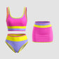 🏖️Vacation Sale 56% OFF💃Color Contrast Patchwork Nylon Sporty 3 Piece Bikini Sets