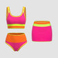 🏖️Vacation Sale 56% OFF💃Color Contrast Patchwork Nylon Sporty 3 Piece Bikini Sets
