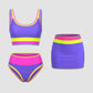 🏖️Vacation Sale 56% OFF💃Color Contrast Patchwork Nylon Sporty 3 Piece Bikini Sets