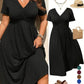 💋Plus Size V-Neck Ruched Short Sleeve Midi Dress, Casual Summer Flowy A-Line Dress, Women's Fashion Clothing