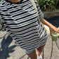 🔥 Limited time offer! 🔥American Vintage 2-Piece Set – Striped Tee + High Waist Shorts