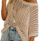 🏆LAST DAY SALE 50% OFF🔥Womens Summer Scoop Neck ShortSleeve Sweater Casual Crochet Hollow Out Knit Top