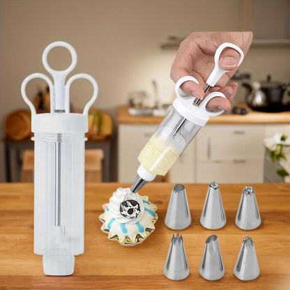 📢📢50% OFF !! ⏰1Set Stainless Steel Cake Decorating Gun Kit with 6 Icing Nozzles - Cupcake Injector Piping Set for Cake & Deviled Egg Decoration, Pastry Icing Tools kitchen gadgets