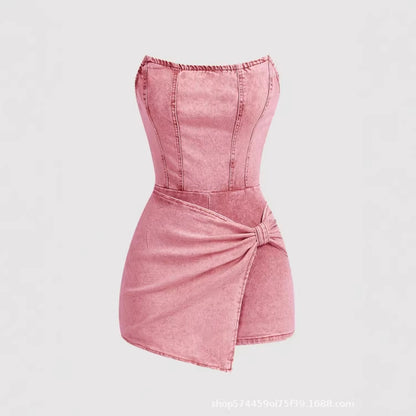 🎉 LIMITED TIME 50% OFF! 👗 Plus Size Vintage Light Wash Strapless Denim Dress, Retro Style Women's Comfortable & Stylish Clothing, Casual Wear