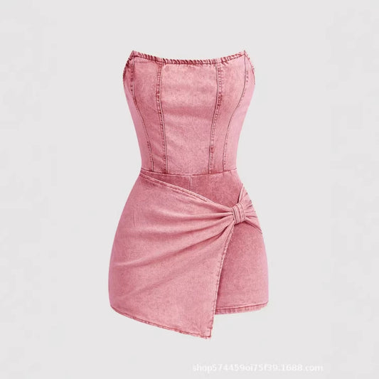 🎉 LIMITED TIME 50% OFF! 👗 Plus Size Vintage Light Wash Strapless Denim Dress, Retro Style Women's Comfortable & Stylish Clothing, Casual Wear