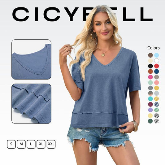 🏖️Summer Cool Deal: ONLY ￡16.99!💃Women's Half Sleeve V-Neck Top with Patchwork Hem