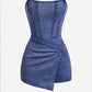 🎉 LIMITED TIME 50% OFF! 👗 Plus Size Vintage Light Wash Strapless Denim Dress, Retro Style Women's Comfortable & Stylish Clothing, Casual Wear