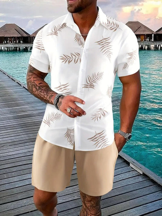 🔥Limited Stock 50% Off!🎉Men's Casual Leaf Print T-Shirt & Shorts Set