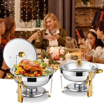 Garvee Round Professional Stainless Steel Chafing Dish 5QT Round Buffet Server & Warmer Rust Resistant Casserole Cooking Container