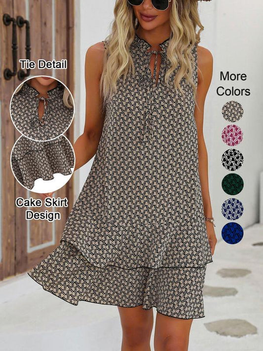 📢📢50% OFF !! ⏰Women’s Geometric Print Bow Dress – Stylish, Elegant & Effortlessly Chic ✨👗
