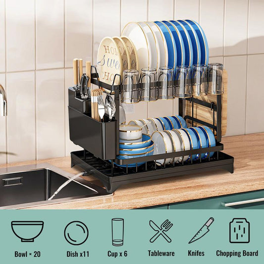 🍽️ 50% OFF!  2-Tier Dish Rack – With Drip Tray, Space-Saving & Ideal for Family Kitchens 🏠