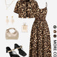 🌸 50% OFF NOW! 🌸 Women's Leopard Print Two-Piece Set, Adjustable Spaghetti Strap Cinched-Waist Midi Dress & Collared Short Sleeve Cropped Shirt, Casual Summer for Vacation, Date & Streetwear