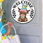 🐇 Easter Sale: 50% Off!!💥 Highland Cow Sign – Interchangeable Welcome Sign with Magnets, Removable Hats, Cute Cattle for Hanging