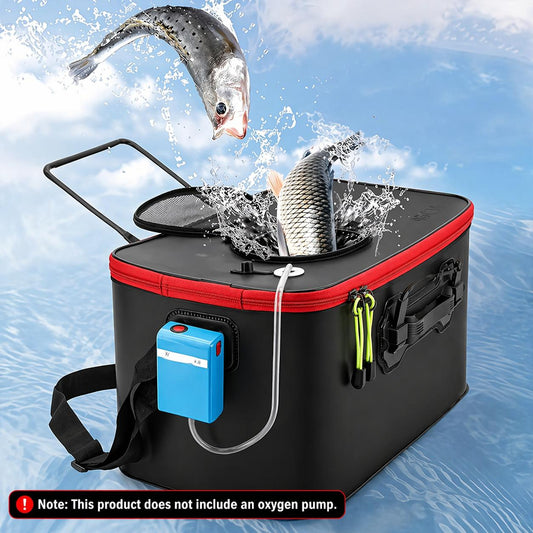 🏆LAST DAY SALE 50% OFF🔥Portable Collapsible Live Fish Bucket with Oxygen Pump Hole, Folding Fishing Storage Tank, Top Zipper Mesh, Easy Carry