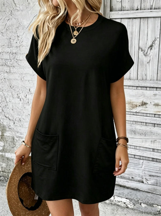 👗🖤 Plain Black T-Shirt Dress – relaxed fit, premium fabric, effortless style. 50% OFF! 🔥✨