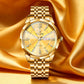 ⏳🔥LIMITED-TIME 50% OFF! Men's Diamond-Studded Crystal Mirror-Finish Gold Steel Strap Watch