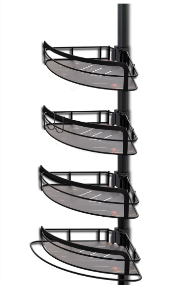 Adjustable 4‑Tier Shower Caddy – 105‑305cm, Corner Telescopic, with Towel Bar, Black