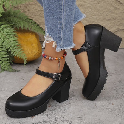 👠🖤 Women's Mary Jane Chunky Heel Shoes – 50% OFF! 7CM heel, round toe, ankle strap – elegant & versatile for formal & business wear. 💼