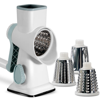 🥳2026 HOT SALE🥳💞50K+ SOLD! 🥕🛡️ BIG DISCOUNT! 3-in-1 Rotary Cheese Grater – safe feeding port prevents cuts, no more bloody fingers! Grates cheese, slices veg & spiralizes in seconds. Perfect for easy, safe home cooking! 🧀✅