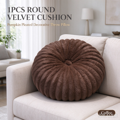 🔥🔥🔥13.8 Inch Round Pumpkin Pleated Throw Pillow, Soft Faux Velvet Decorative Cushion, Plush Circular Floor Pillow for Sofa, Chair, Bed, Home Living Room Decor, Multiple Colors Available