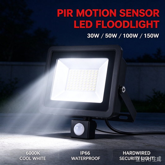 🔥🔥🔥PIR Motion Sensor LED Floodlight, 30W/50W/100W/150W Hardwired Outdoor Security Light, 6000K Cool White IP66 Wall Lamp for Garden, Driveway, Garage & Entrance