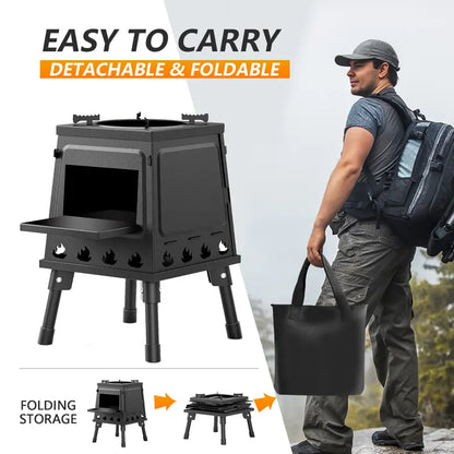 🔥SPRING HOT SALE🔥Portable Wood Burning Rocket Stove | 16 Vent Holes Efficient Burn | Outdoor Wood Stove | Foldable Camping Cooker