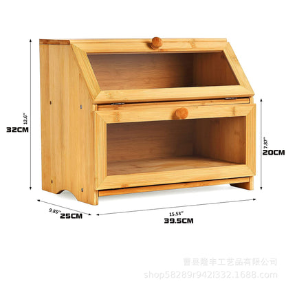 Acehome 2-Tier Bamboo Bread Box for Kitchen Counter
