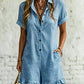 📢📢50% OFF !! ⏰Elegant Lapel Button Design Short Sleeves Ruffle Romper, Casual Vacation Style High-Waisted Slimming Romper, Comfortable and Stylish One-Piece