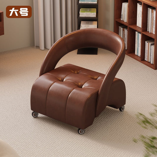 📢📢50% OFF !! ⏰Upholstered Leather Rolling Lounge Chair, Padded Tufted Seat with Curved Hollow Backrest and Universal Casters for Home Living Room Indoor Daily Use