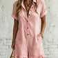 📢📢50% OFF !! ⏰Elegant Lapel Button Design Short Sleeves Ruffle Romper, Casual Vacation Style High-Waisted Slimming Romper, Comfortable and Stylish One-Piece