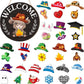 🐇 Easter Sale: 50% Off!!💥 Highland Cow Sign – Interchangeable Welcome Sign with Magnets, Removable Hats, Cute Cattle for Hanging
