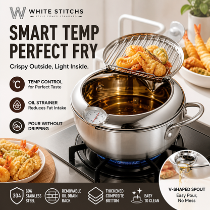 🍤 Save 50%! 🔥 Tempura Fryer Pot – 201 steel, thermometer & drain rack ✨