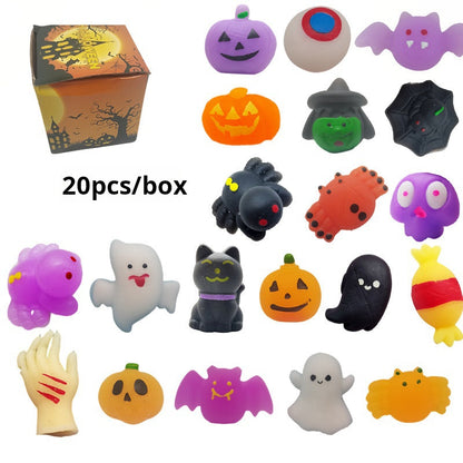 🔥Halloween Squishies Stress Relief Toy Set, Classic Pumpkin/Ghost/Bat Shapes, Super Soft TPR Material with Elastic Squeeze Feel, Washable & Durable, Assorted 20 pcs for Party Favors, Classroom Rewards & Trick-or-Treat