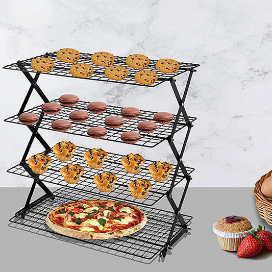 Stackable Folding Metal Storage Rack – 3/4-Level Expandable Organizer – Perfect for Spices, Snacks, and Essentials in Kitchen, RV, or Camping Setup